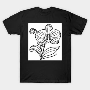 Black And White Orchid Design T-Shirt